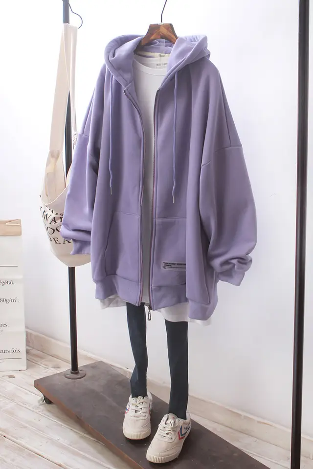 Korean Style Simple Korean Fan Loose Plus Fleece Sweater Taro Purple - Shop at LoveMi