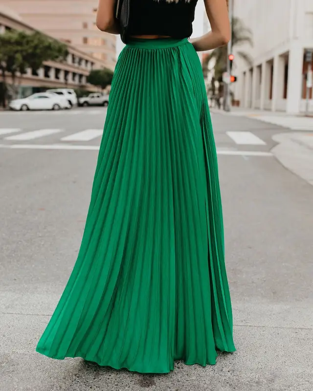 Women Fashion Casual Skirt Girls High Waist Long Skirts Green - Shop at LoveMi