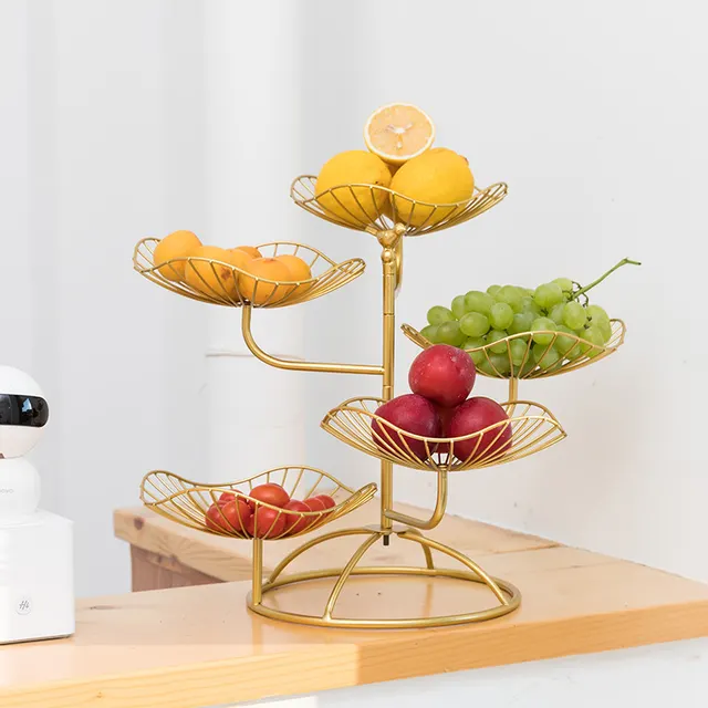 Nordic Creative Modern Fruit Plate Living Room Home Five Layer Fruit Plate Simple Wrought Iron Multi Layer Fruit Plate High End Small Exquisite G... Golden - Shop at LoveMi