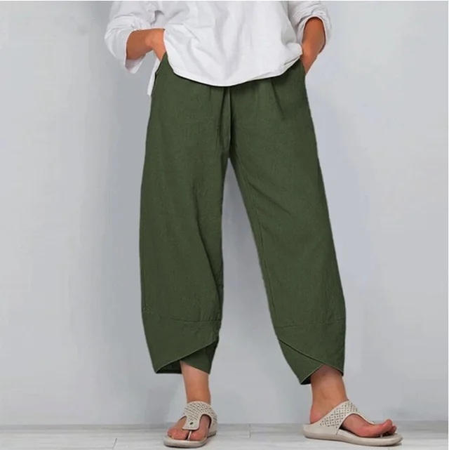 Women's European And American Sexy Nine point Pants Solid Color Stitching Green - Shop at LoveMi