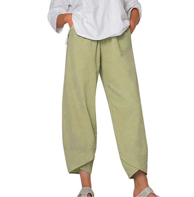 Women's European And American Sexy Nine point Pants Solid Color Stitching Light Green - Shop at LoveMi