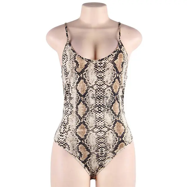 Leopard Snakeskin Print Suspender Bodysuit With Crotch Snaps Brown - Shop at LoveMi