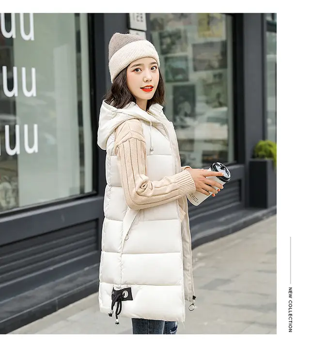 Slim Mid length Down Cotton Vest Jacket Beige - Shop at LoveMi