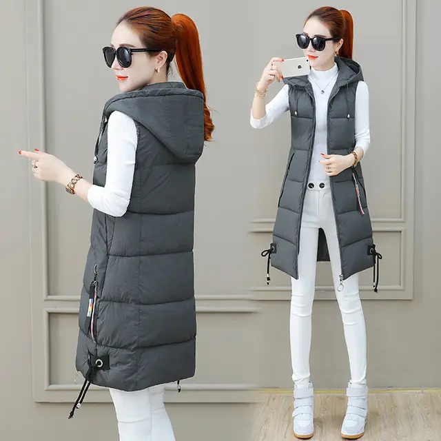 Slim Mid length Down Cotton Vest Jacket Grey - Shop at LoveMi