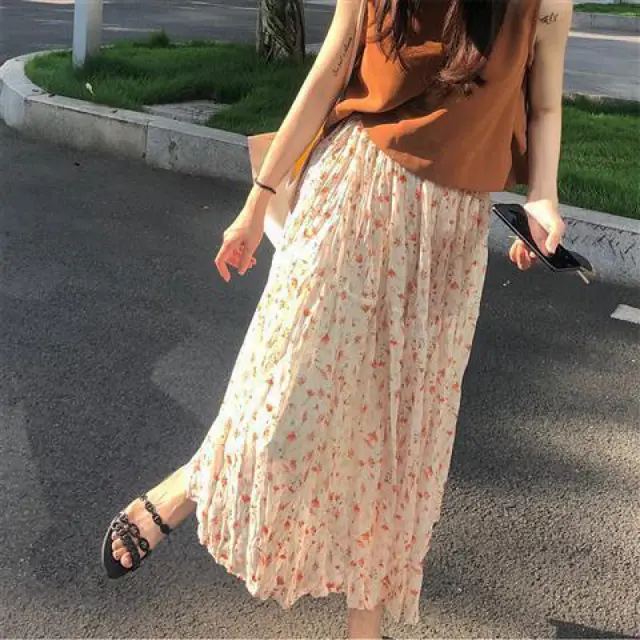 Thin And Versatile Mid Length Chiffon Drape Skirt Apricot - Shop at LoveMi