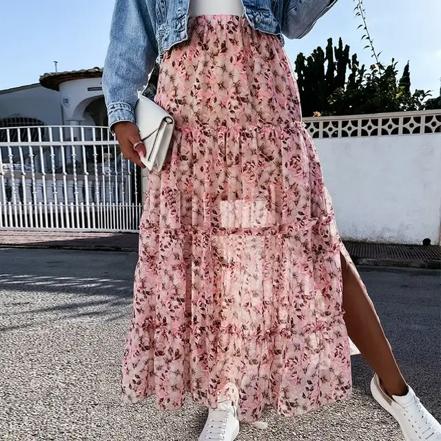 Thin And Versatile Mid Length Chiffon Drape Skirt Pink - Shop at LoveMi