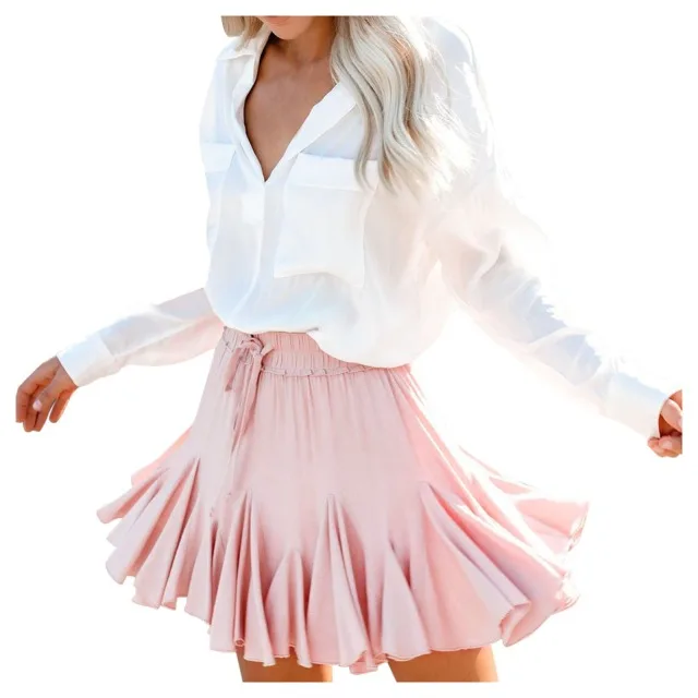 Women Skirt Fashion Prints Floral Elegant Ruffled Chiffon Sk Pink - Shop at LoveMi
