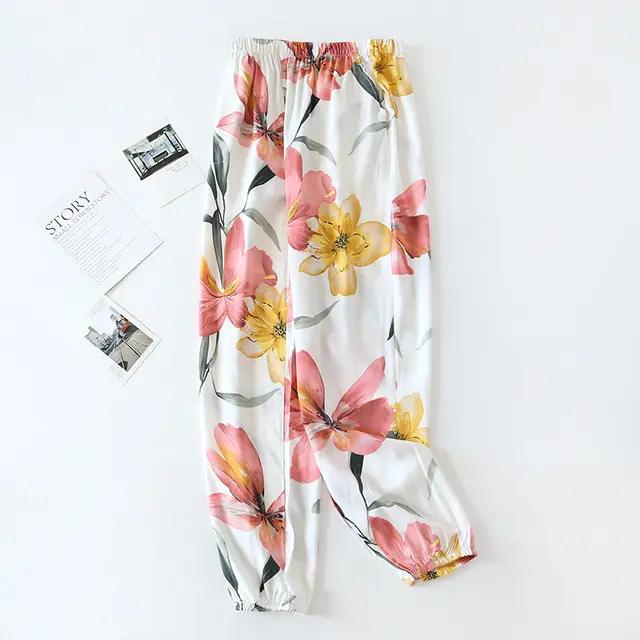 Spring And Summer Cotton Pajamas Ladies Rayon Sasanqua - Shop at LoveMi