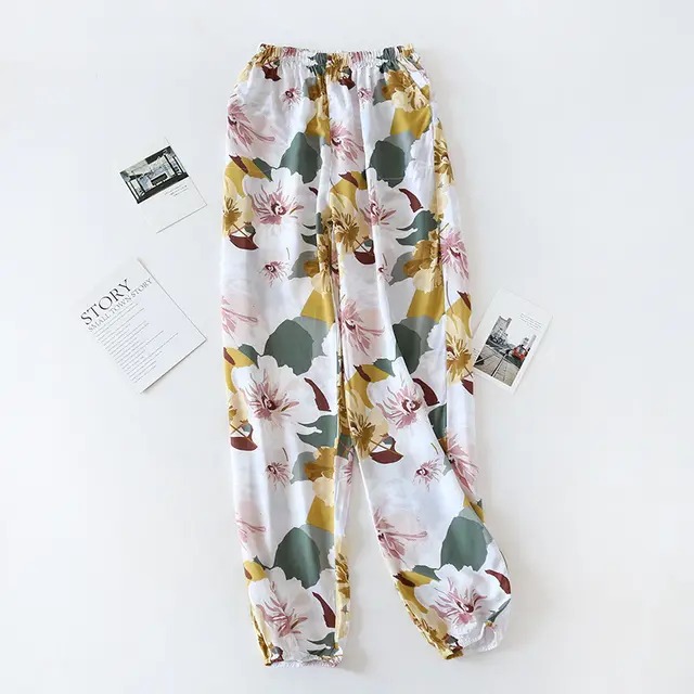 Spring And Summer Cotton Pajamas Ladies Rayon White Peony - Shop at LoveMi