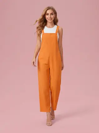 Retro Straight Leg Overalls for Women - Orange