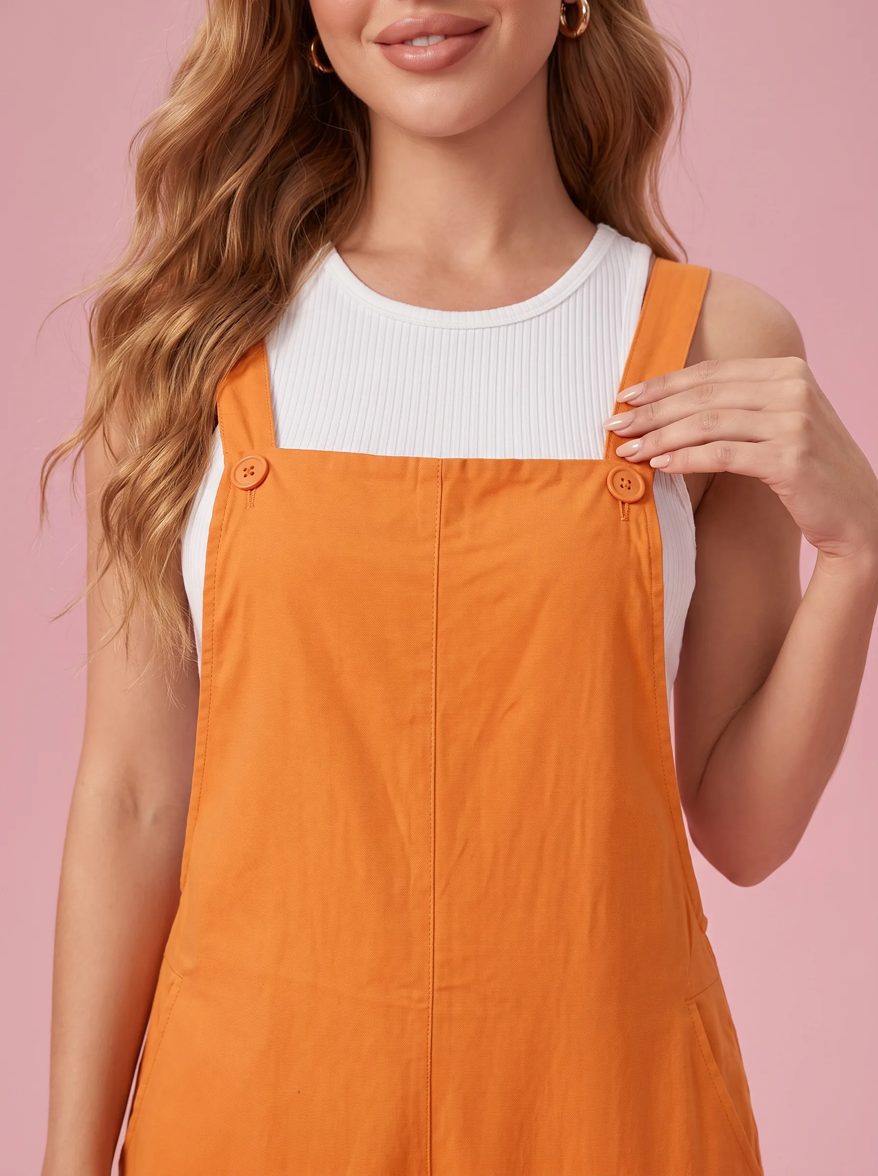 Retro Straight Leg Overalls for Women - Orange - View 3