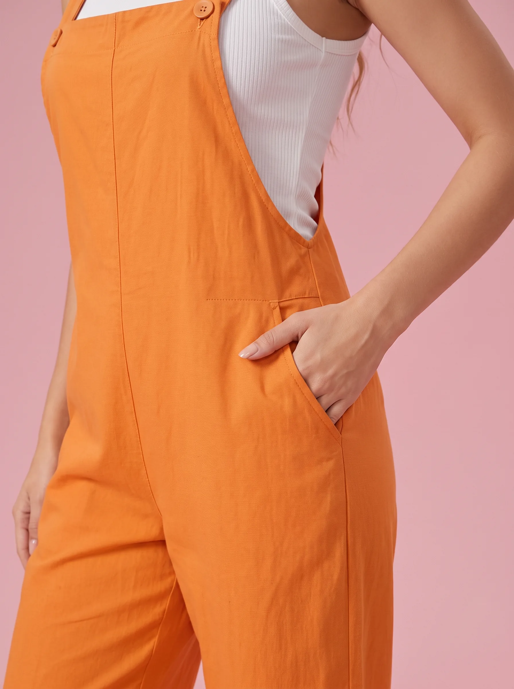 Retro Straight Leg Overalls for Women - Orange - View 4