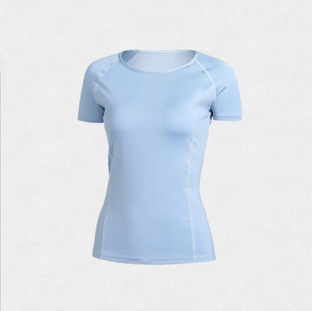 Sports Short sleeved Women's Mesh Breathable Yoga Clothes, Quick drying, Slimming Sports Light Blue - Shop at LoveMi
