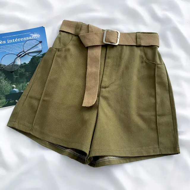 High Waist Slim Denim Shorts Wide Leg Pants Army Green - Shop at LoveMi