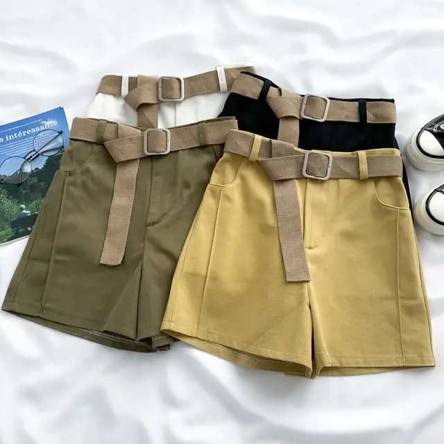 High Waist Slim Denim Shorts Wide Leg Pants Yellow - Shop at LoveMi