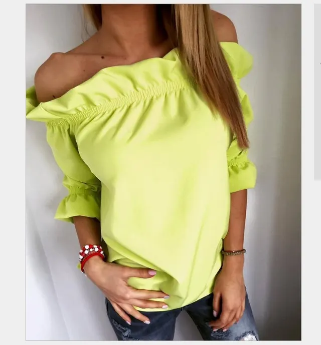 Women's Ruffled Ruffle Collar Top T shirt Green - Shop at LoveMi