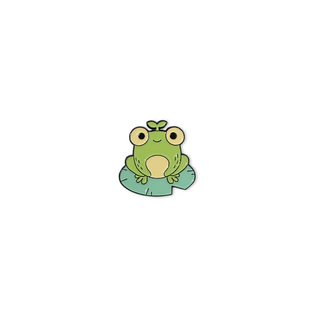 A Little frog Brooch fashion Men And Women Personality Creative Cartoon Metal Badge Student Clothing Decoration Sitting Leaves - Shop at LoveMi