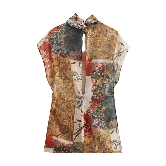 Women'S Ethnic Chiffon Patchwork Collar Print Top Coat - Shop at LoveMi