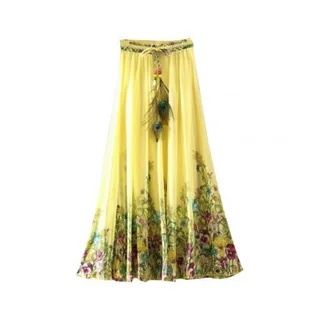 Big Swing Beach Skirt Floral Chiffon - Yellow