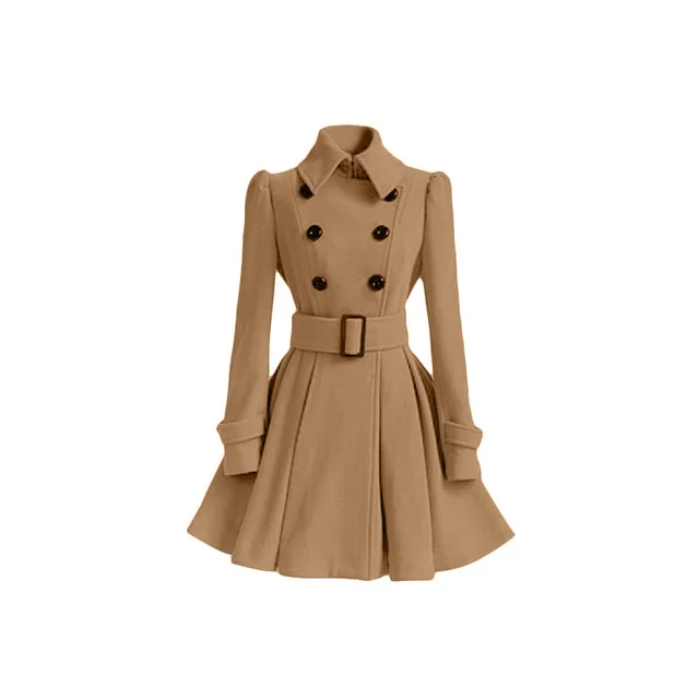 Fashion Slim Long Women's Polyester Fiber Coat Khaki - Shop at LoveMi