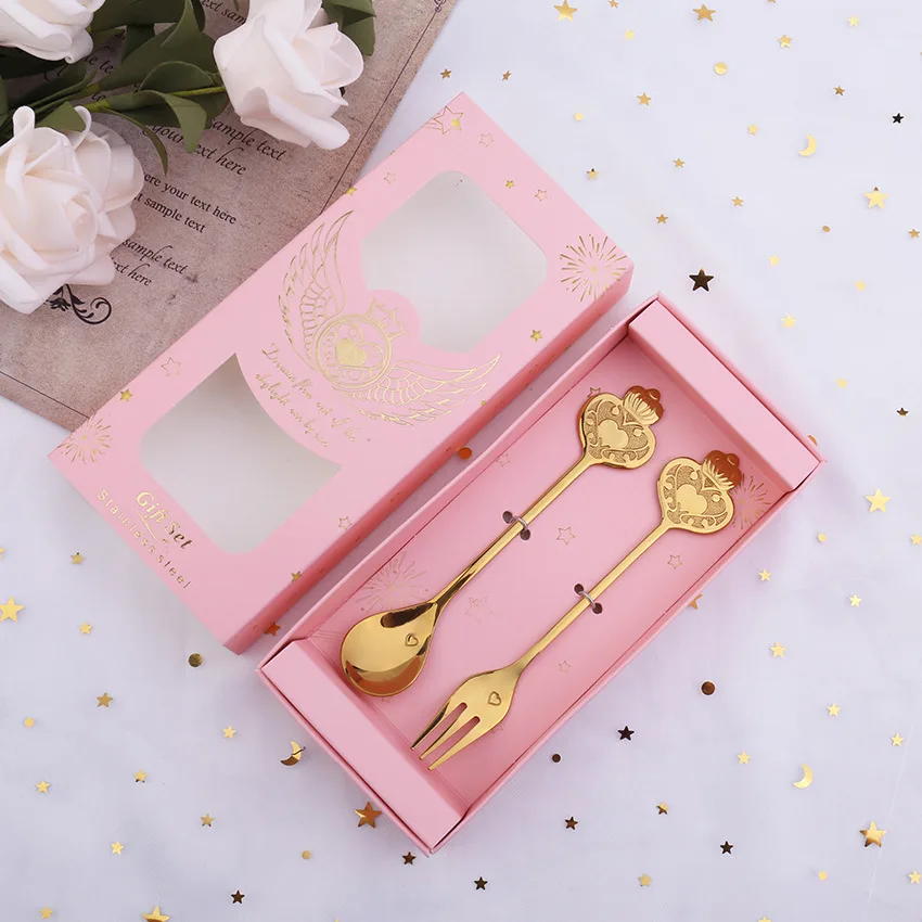Colorful Stainless Steel Mixing Spoon Cutlery Set Dessert Spoon Afternoon Tea Tableware - Golden Powder Box