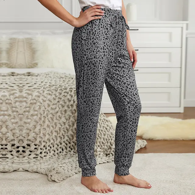 European And American Leopard Print Slim Pants Women Grey - Shop at LoveMi