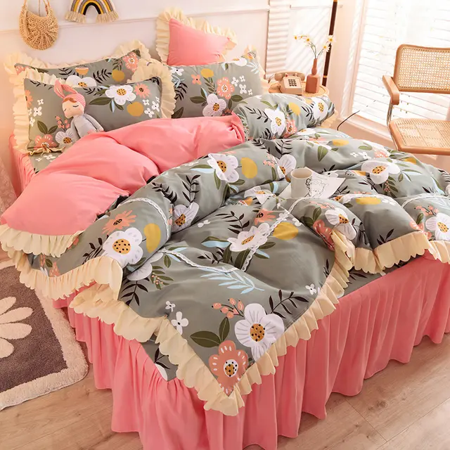 Girly Heart Lace Bed Skirt Princess Style Duvet Cover Bedding F - Shop at LoveMi