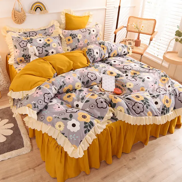 Girly Heart Lace Bed Skirt Princess Style Duvet Cover Bedding J - Shop at LoveMi