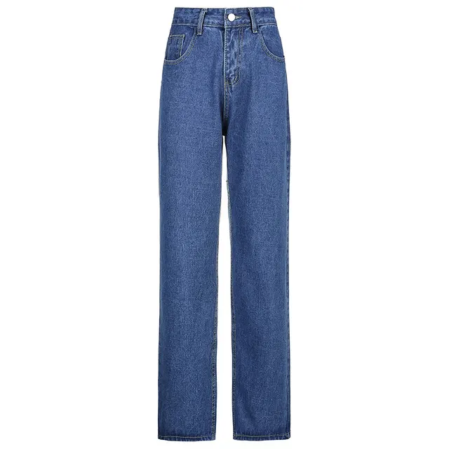 Women's Trousers Back Big Butterfly Print Drape Straight leg Jeans Women Casual Trousers Blue - Shop at LoveMi