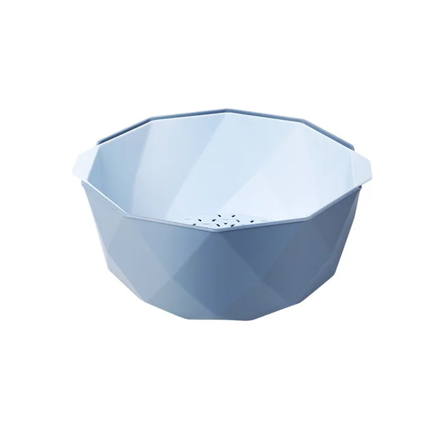 Geometric Multifunctional Double Layer Storage Basket Household Kitchen Vegetable Washing And Rice Washing Machine Blue - Shop at LoveMi