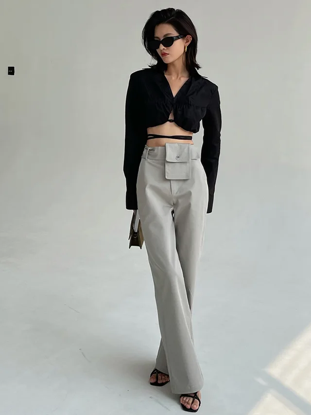 New Design Sense Niche High Waist Overalls Women Trendy Grey - Shop at LoveMi
