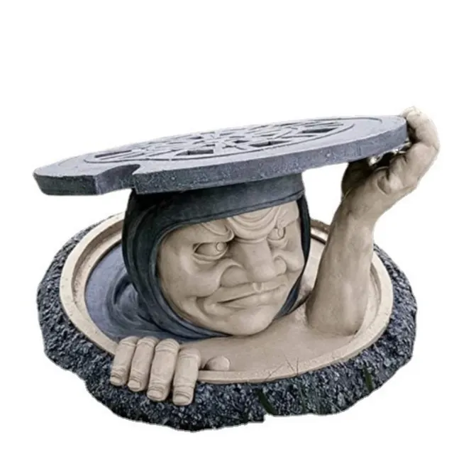 Yin Manhole Cover Small Figure Ornaments Spoof Peeping Garden Outdoor Decorations White - Shop at LoveMi