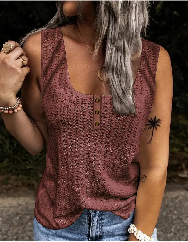 Sleeveless Ladies Stitching Short sleeved T shirt Wine Red - Shop at LoveMi