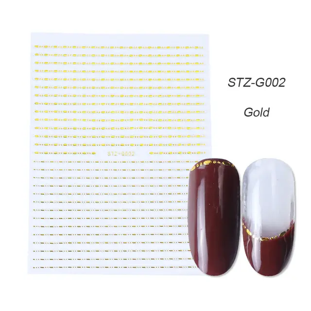 Gold Silver Sliders 3D Nail Stickers Straight Curved Liners Stripe Tape Wraps Geometric Nail Art Decorations BESTZG001 013 G00B - Shop at LoveMi