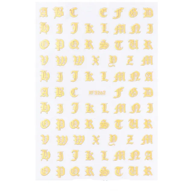 Cross Border Hot Nail Art Stickers Ins Retro Gold Plated 3D Nail Adhesive Stickers Retro English Characters Laser Silver Gold - Shop at LoveMi
