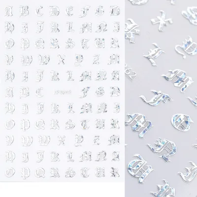 Cross Border Hot Nail Art Stickers Ins Retro Gold Plated 3D Nail Adhesive Stickers Retro English Characters Laser Silver Laser Silver - Shop at LoveMi
