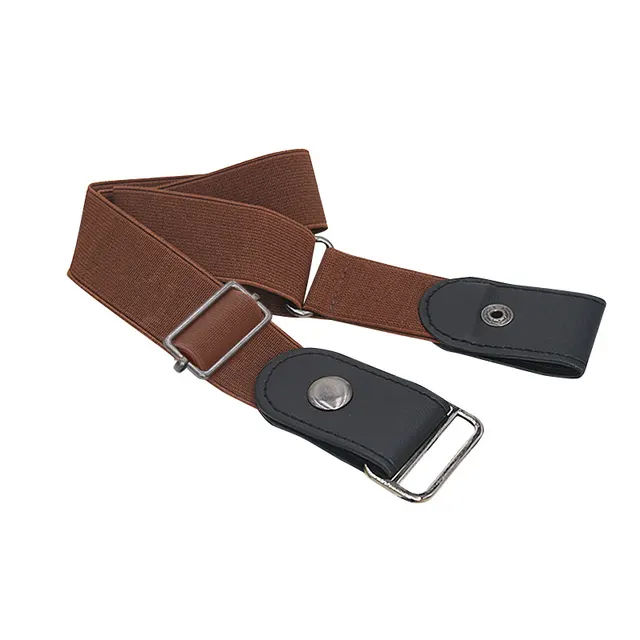 Adjustable Leather Elastic Belt Simple Elastic Invisible Belt All Match Slim Lazy Belt Brown - Shop at LoveMi
