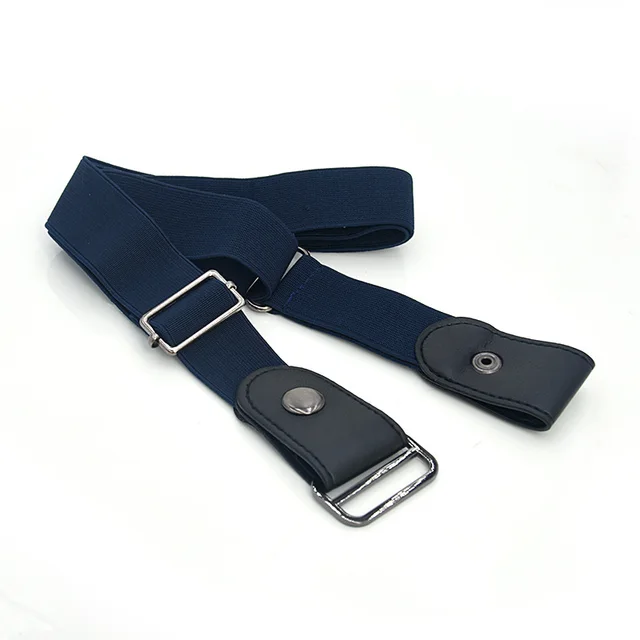 Adjustable Leather Elastic Belt Simple Elastic Invisible Belt All Match Slim Lazy Belt Dark Blue - Shop at LoveMi