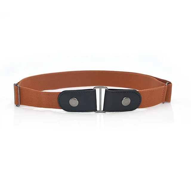 Adjustable Leather Elastic Belt Simple Elastic Invisible Belt All Match Slim Lazy Belt Light Brown - Shop at LoveMi