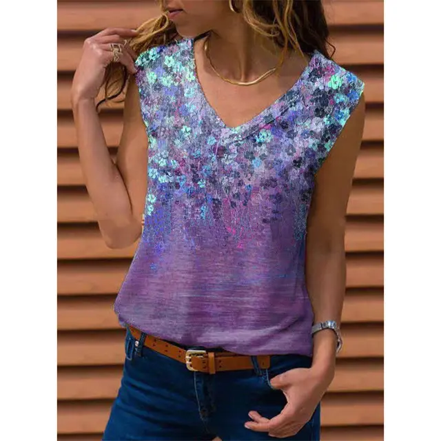 Ladies Floral Vest Sleeveless T shirt Purple - Shop at LoveMi