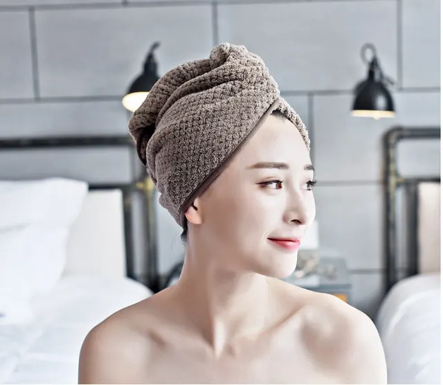 Dry Hair Cap super Absorbent Coral Fleece Dry Hair Towel Absorbent Towel Shower Cap Wiping Head Quick drying Towel Wrap turban shower cap Brown - Shop at LoveMi