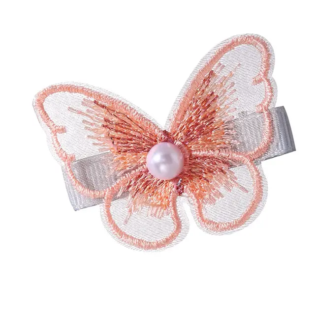Pearl Embroidery Butterfly Bangs Clip Decorative Clip Watermelon Red - Shop at LoveMi
