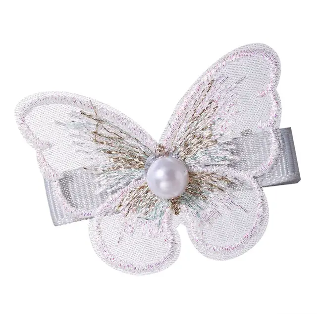 Pearl Embroidery Butterfly Bangs Clip Decorative Clip White - Shop at LoveMi