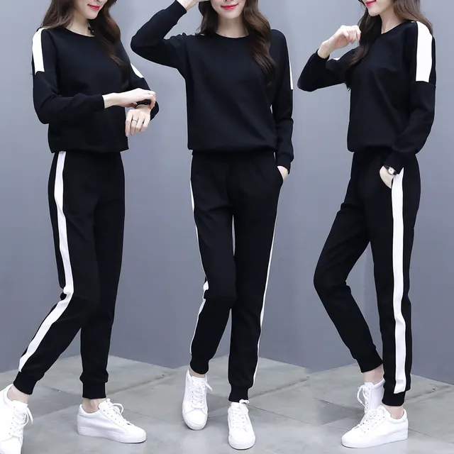 Loose Korean Style Trendy Long Sleeved Sweater Two Piece Women Black - Shop at LoveMi