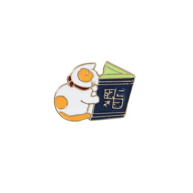 Reading Kitty Brooch Cute Japanese Cartoon Metal Badge Men And Women Pin Bag Decoration Kitten Reading Book - Shop at LoveMi