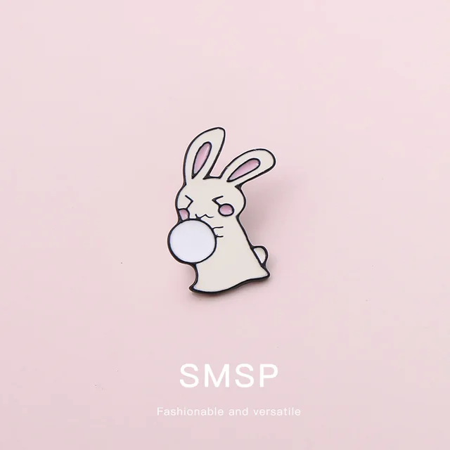 Cartoon Little White Rabbit Series Brooch Couple Cute Japanese Badge Rabbit Holding A Snowball - Shop at LoveMi