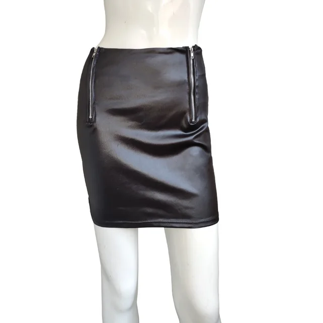 Double Zipper A line Short Skirt Women Fashion Sexy Buttocks Classic Black PU Black - Shop at LoveMi