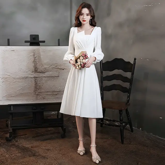 Burgundy Engagement Dress Can Usually Be Worn As A Wedding Dress White - Shop at LoveMi