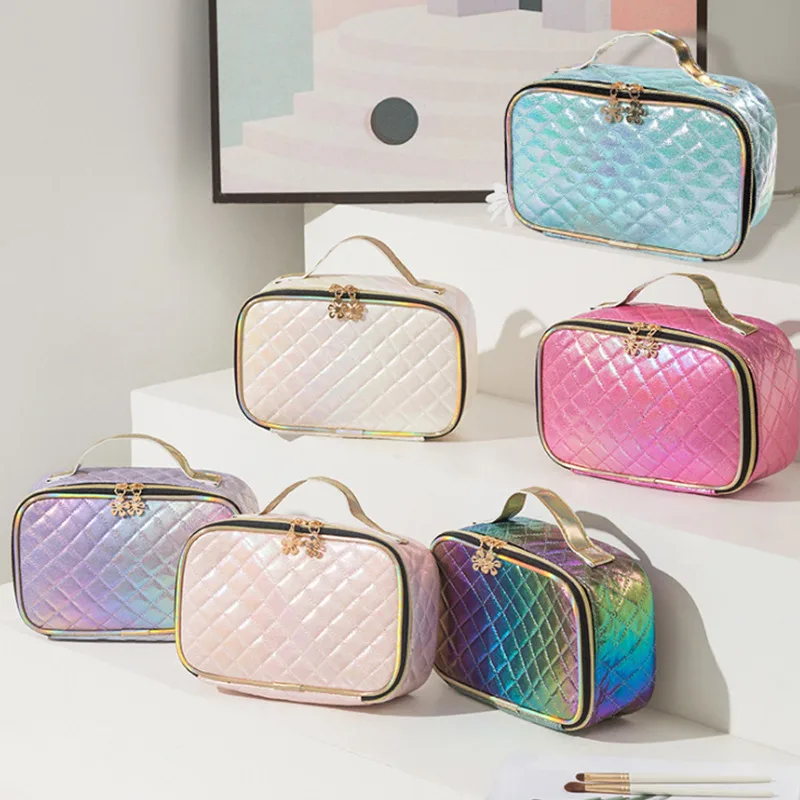 Diamond Grid Cosmetic Bag Symphony Laser Wash Bag Ladies Cosmetic Storage Bag White - Shop at LoveMi