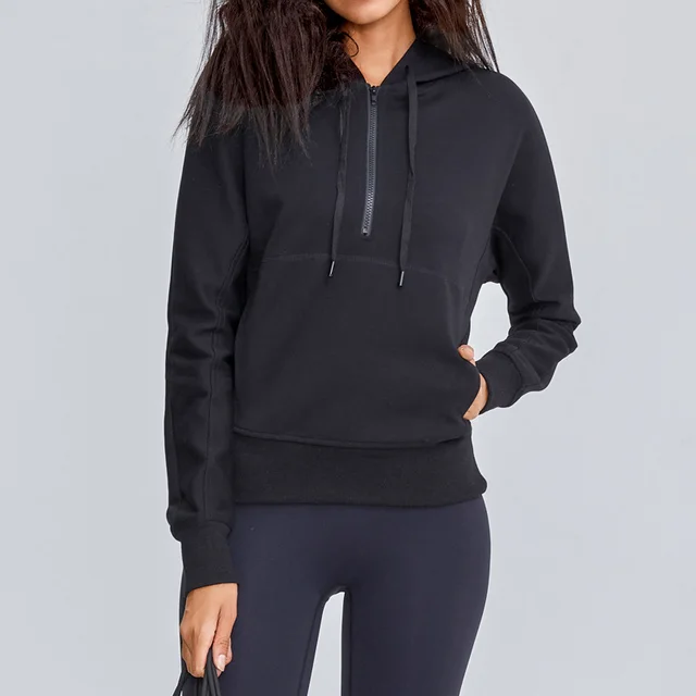 Sports Jacket Women'S Fall Winter Running Training Yoga Clothes Long Sleeved Workout Clothes Tops Net Red Korean Hooded Sweater Black - Shop at LoveMi